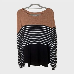 Striped Tunic Sweater Women’s XL Black brown Oversized colorblock stripe plus